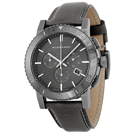 Burberry Chronograph Grey Dial Grey Leather Men's Watch 